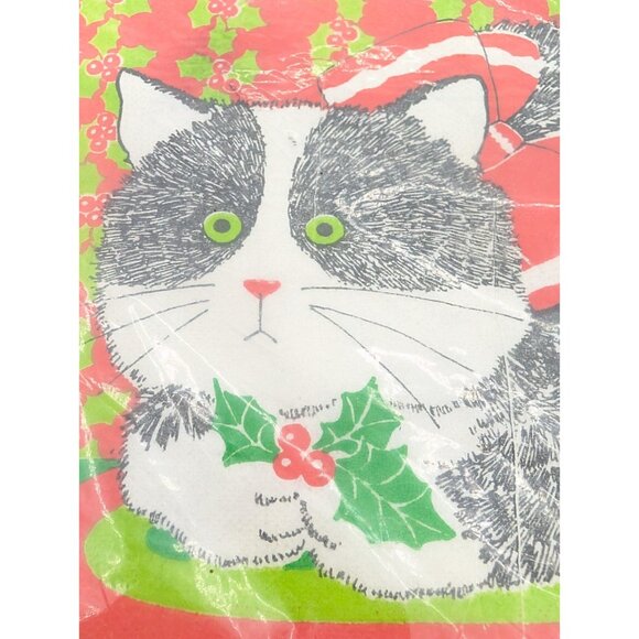 Vth 1981 Cost Plus inc 10 Napkins paper Square Red Cat Holly Christmas READ - Picture 16 of 16
